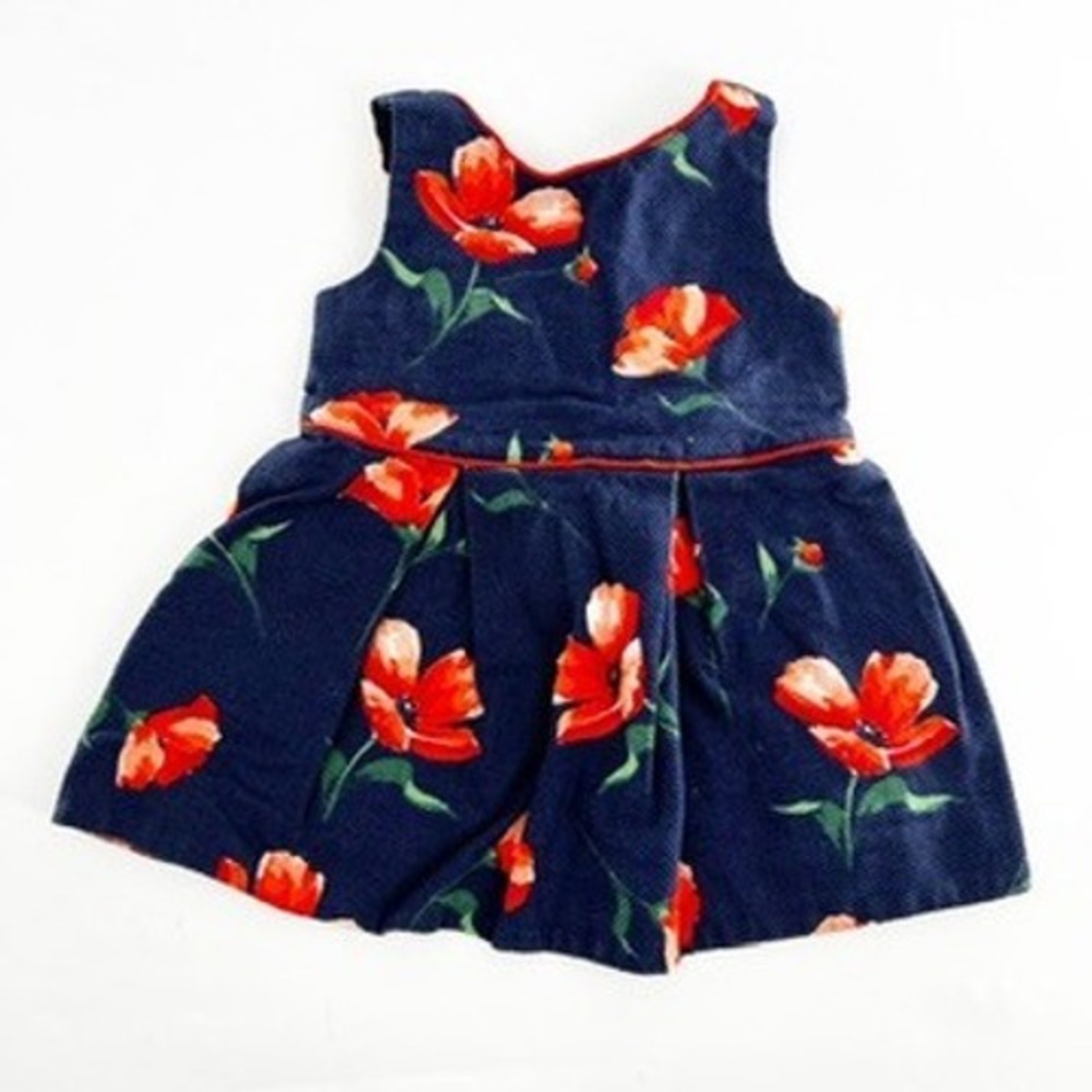 Janie and Jack Navy Floral Print Dress with Red Trim Sleeveless Pleated Skirt‎ - Picture 2 of 4
